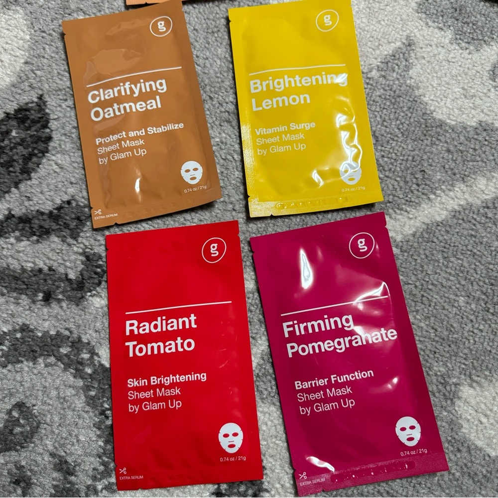 Glam Up Set of 4 Face Masks Radiant Firming Brightening Clarifying